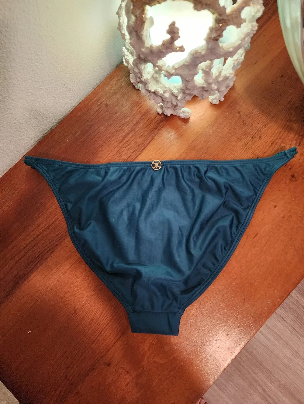 NEW! VIX PAULA HERMANNY SZ L Teal Green Bikini Bottom Gold Accent